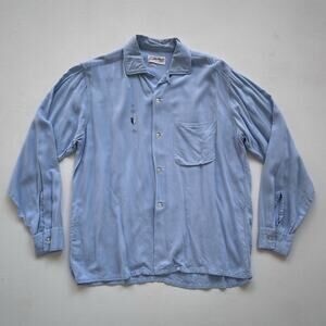 Vtg 40s 50s Blue SANDY MACDONALD Gabardine Long Sleeve Button Up Shirt / Sz M
